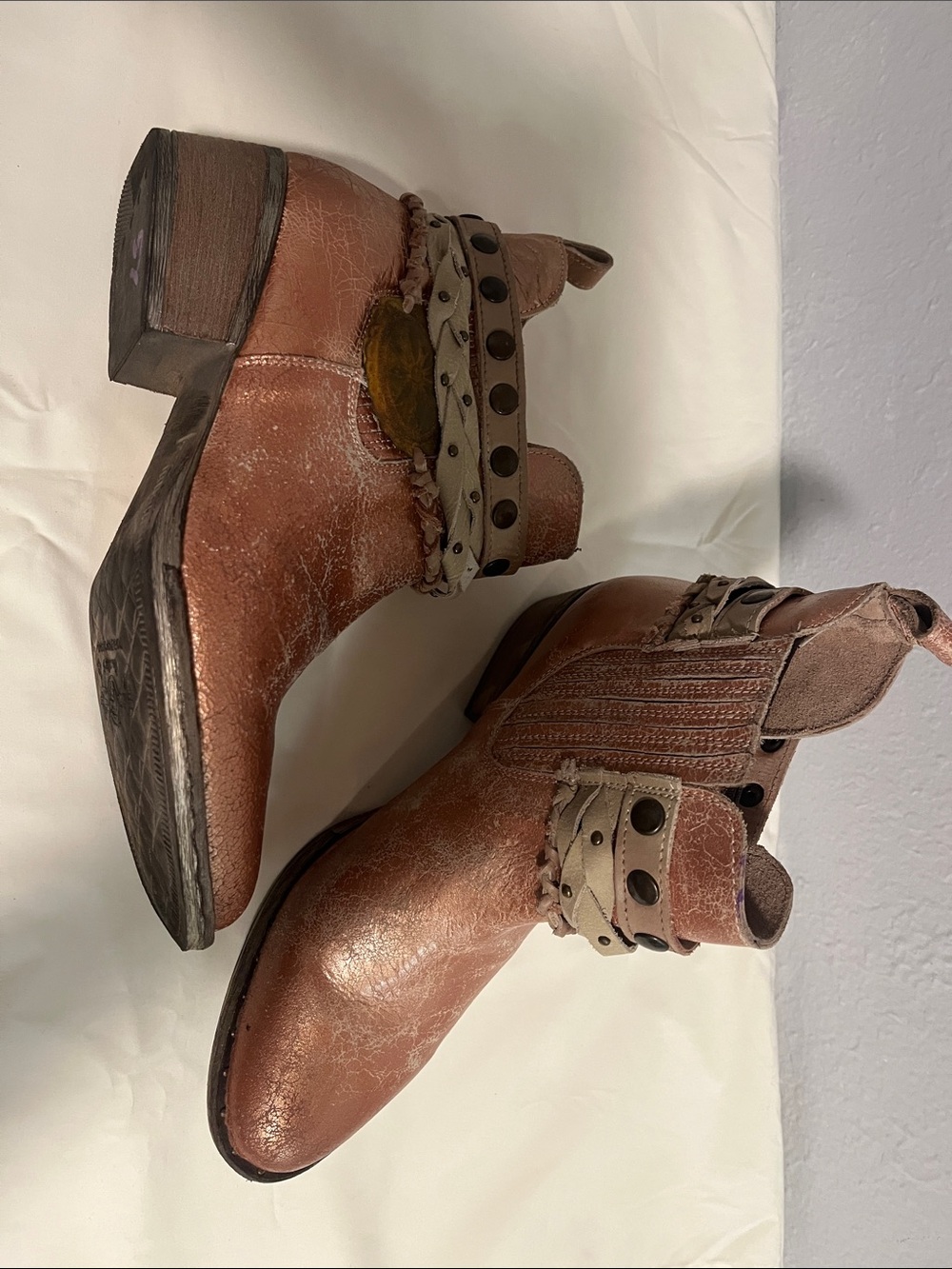 Circle G Metallic Copper-Brown Studded Ankle Booties